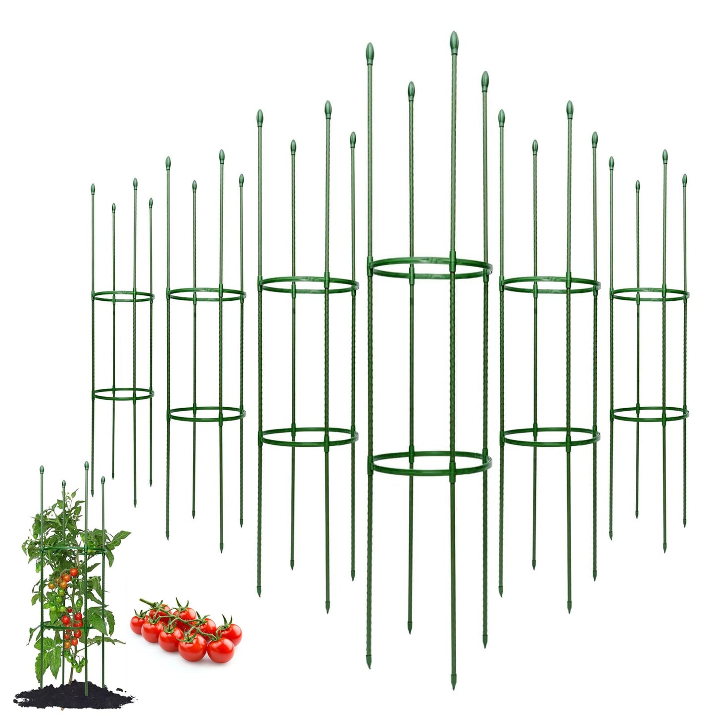 Wikdey Tomato Cages for Garden&Pots, 6 Pack 50" Plant Support Trellis for Tomatoes, Cucumbers, Beans | Heavy-Duty Steel with Rust-Proof Coating | Garden Stakes for Outdoor Indoor Plants