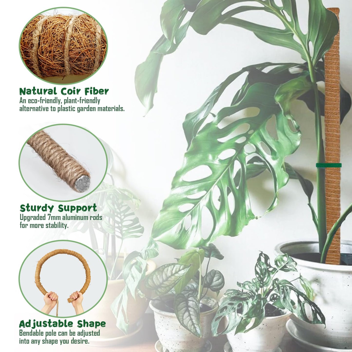 1 Pack 47.24 Inch Bendable Moss Pole for Monstera,120cm Plant Support Moss Sticks Stakes for Climbing Indoor Plants, Pothos & Philodendron - Coir/Coco Plant Trellis for Potted Climbers & Houseplants