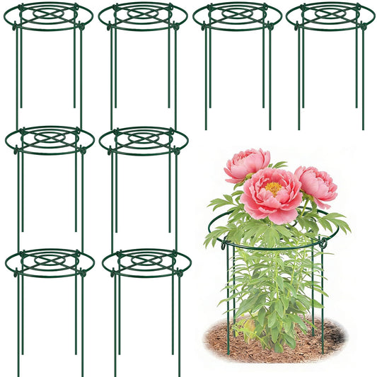 DAYUMKOU 8 Pack Peony Cages and Supports, 11.5" D x 12" H Plant Supports for Outdoor Plants, Heavy Duty Metal Peony Support Cage Flower Support Rings for Rose Hydrangea Strawberry