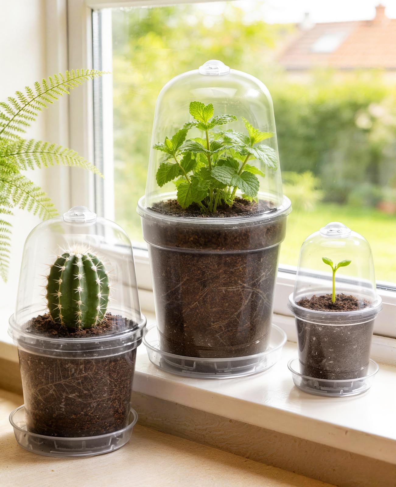 homenote 3/4/5 Inch Clear Nursery Pots 18 Pack with Humidity Domes&Plant Saucers–Rigid Plastic Nursery Pots with Drainage,Transparent Flower Pots for Seedlings,360° Rotary Vent,Indoor Outdoor Garden