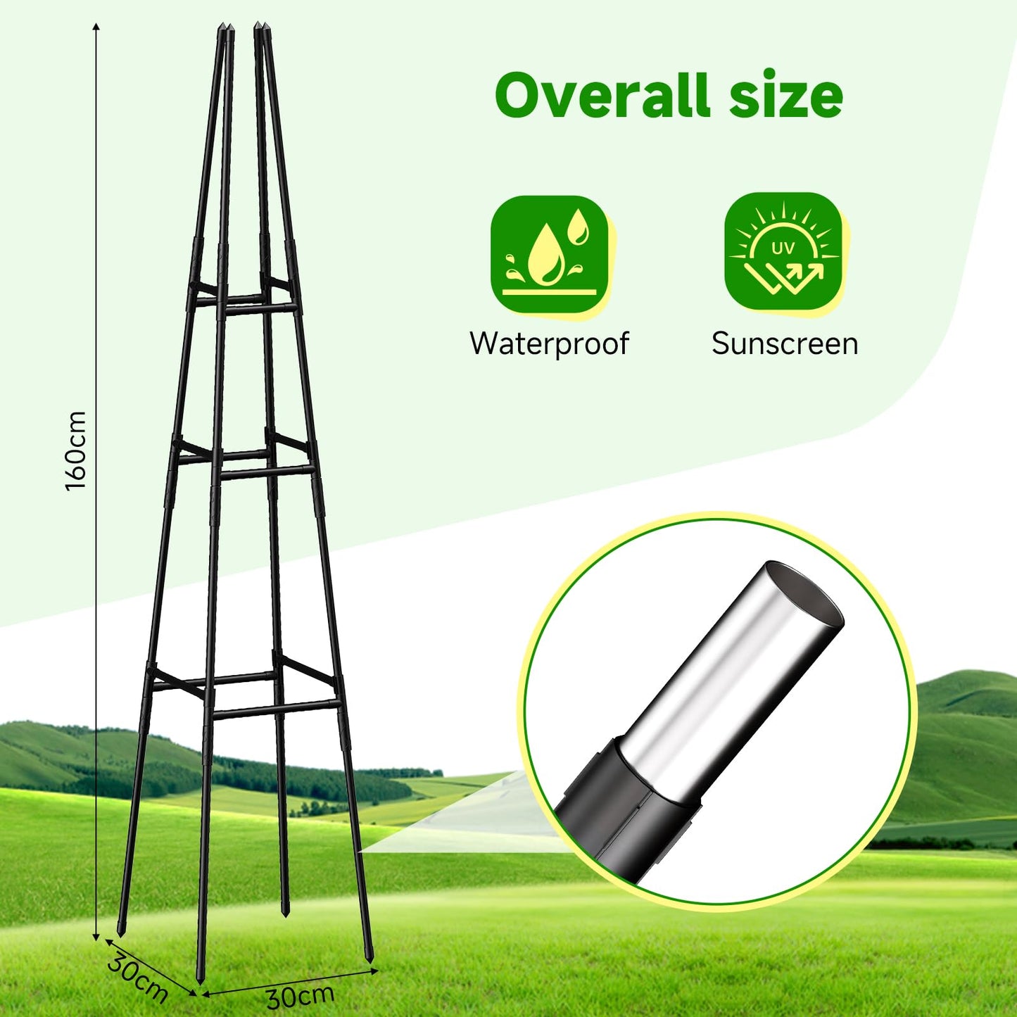 MQJIAZHI Garden Obelisk Trellis for Climbing Plants Outdoor, 63 Inch Height Adjustable Gardening Trellis, Steel Plastic Coated Plant Support for Indoor & Outdoor Multiple Climbing Plants(1PCS)