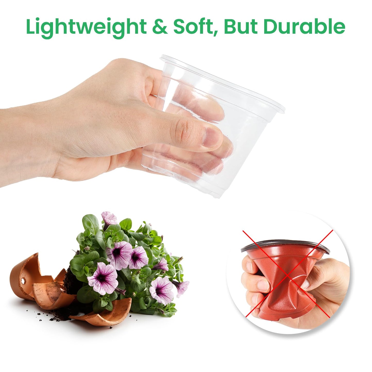 Bluepro 36 Packs 5/4/3.5 Inch Reinforced Clear Nursery Pots with Drainage Hole, Transparent Variety Pack Plastic Plant Pot Seedling Planter for Vegetable Propagation, Root Cutting, Seed Starting