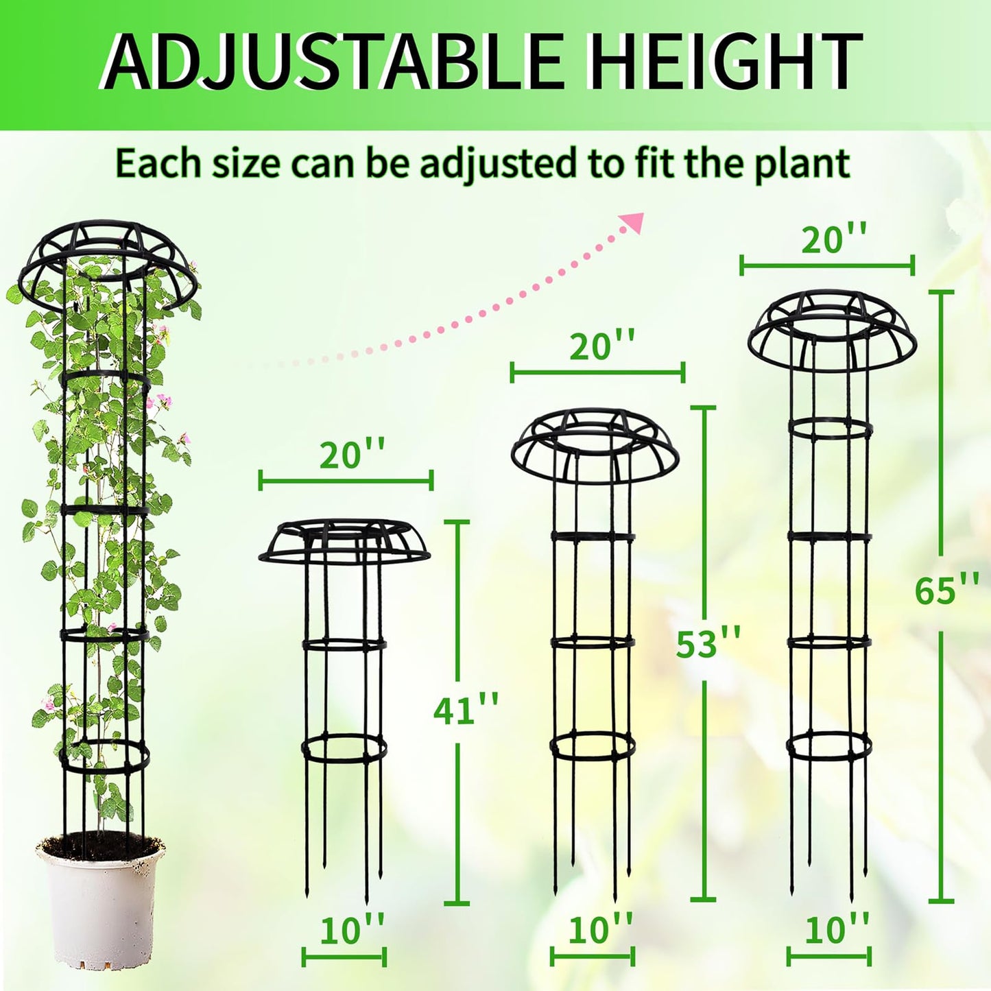 2-Pack 65-Inch Garden Trellis for Climbing Plants,Heavy-Duty Metal Obelisk with Mushroom Top,Stable Support for Potted Clematis,Tomato,Cucumber,Rose,Pea & Vine