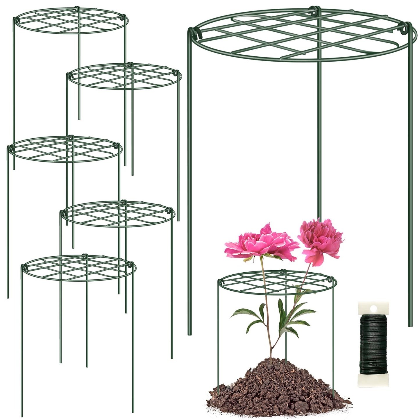 6 Pack Peony Cages and Supports 12 x 16 Inch Grow Through Plant Supports for Outdoor Plants,Plant Brace Flower Support Rings Hoops for Vegetables,Rose,Tomato,Orchids