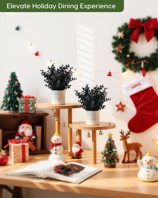Velener 2 PCS Small Fake Eucalyptus Plant Artificial Potted Plants Indoor for Christmas Decor Indoor Realistic Faux Plant for Office, Bathroom, Living Room, Desk, Shelf, Home Decor (Black)