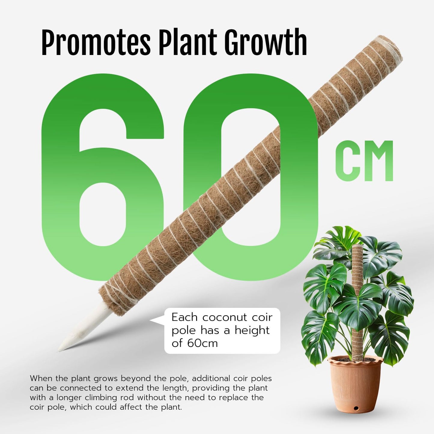 Mcbazel 4 Pack 23.5 Inch Moss Poles, Monstera Plant Support, Stackable Moss Pole for Indoor Plants, Coco Coir Totem for Climbing Plant, Potted, Sphagnum