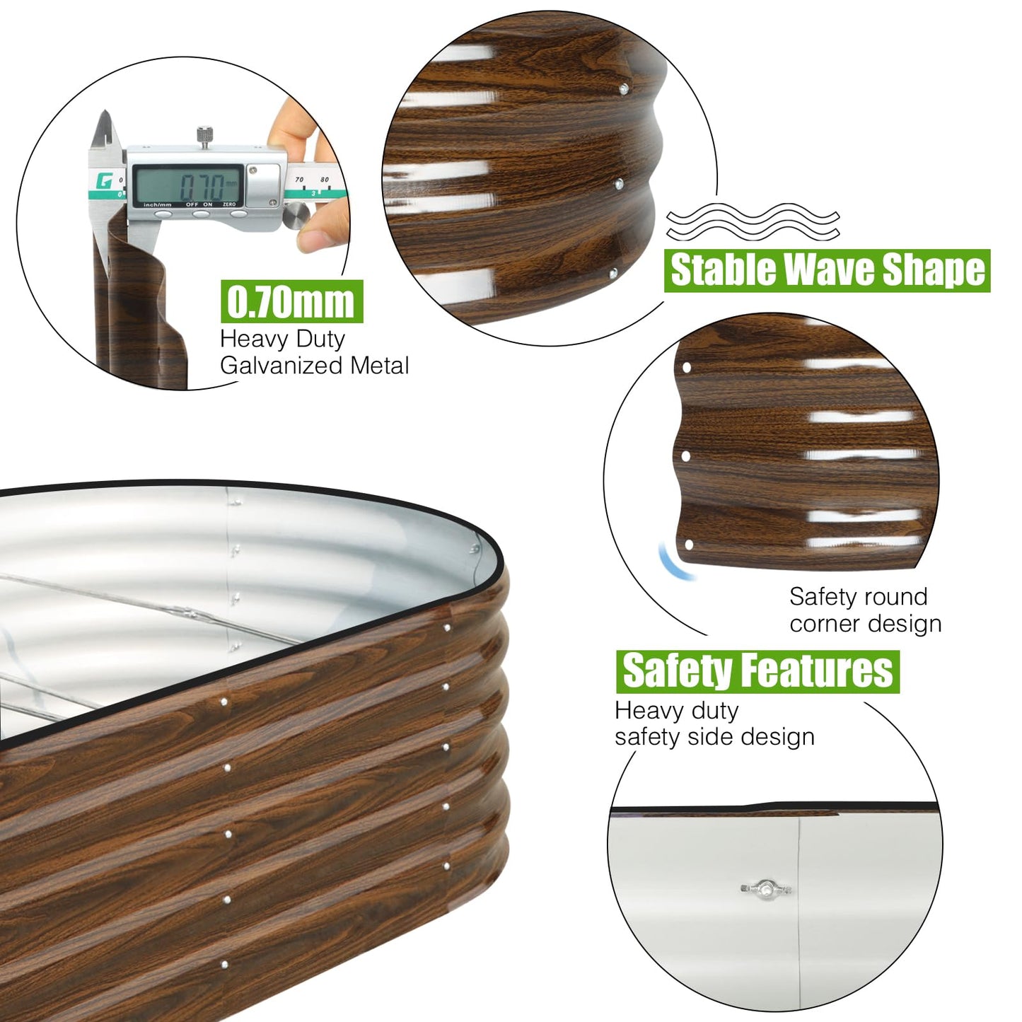 SnugNiture Galvanized Raised Garden Bed, 8x4x1.5ft Oval Metal Planter Box for Planting Outdoor Plants Vegetables