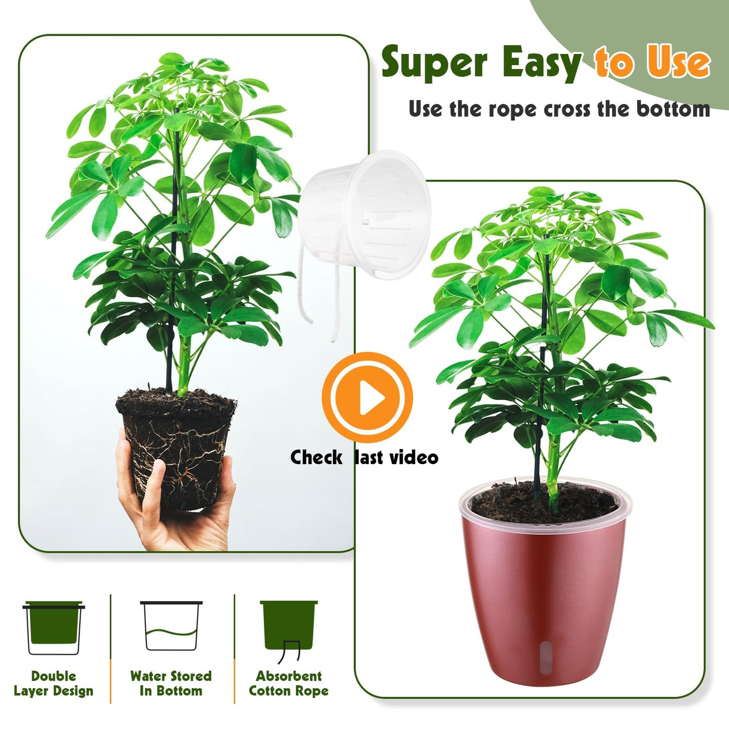 KvyusFlourish Self Watering Pots for Indoor Plants, 6-Pack 5'' Self Watering Planter with Drainage Holes, Small African Violet Pots with Water Indicator, Clear Wick Orchid Pot, Rose Gold