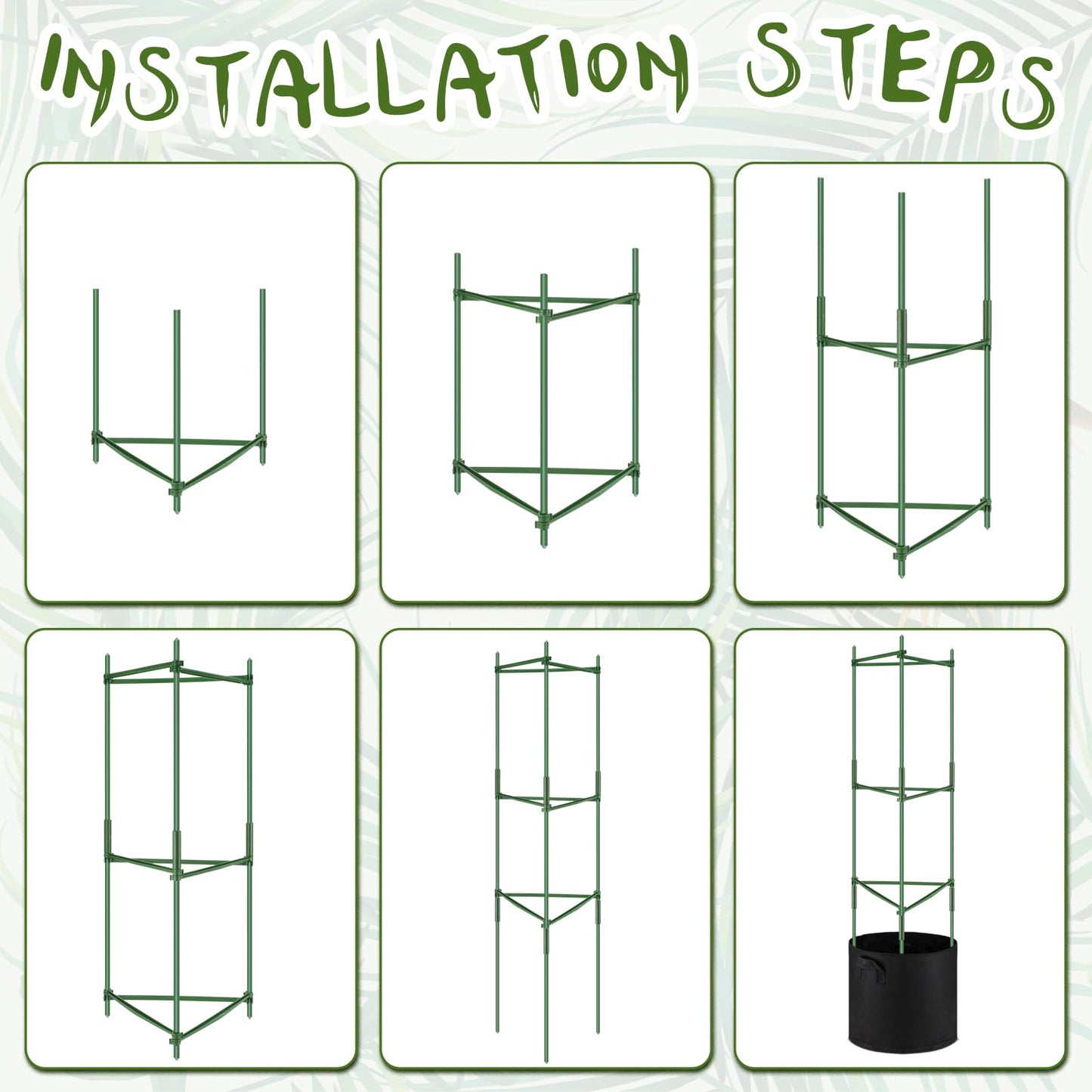 Colingmill 3 Pack 47" Tomato Cages with 10 Gallon Grow Bag Adjustable Tomato Cages for Garden Trellis Pots for Potted Plants Vertical Climbing Vegetables Outdoor Indoor