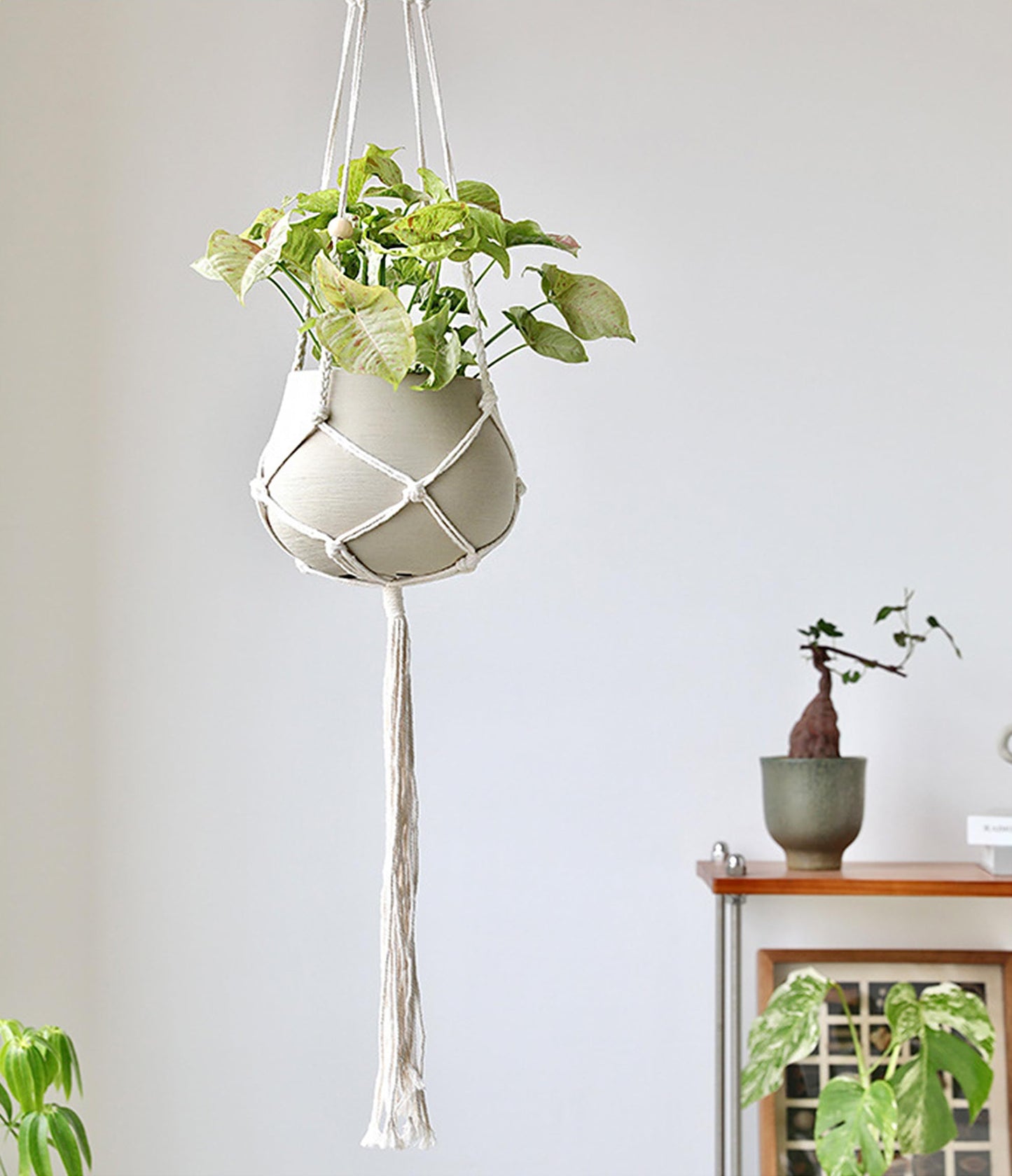 Macrame Ceramic Hanging Planter, Large Macrame Hanging Plant Pot, Macramé Hanger with Ceramic Planter, Boho Planter & Home Decor