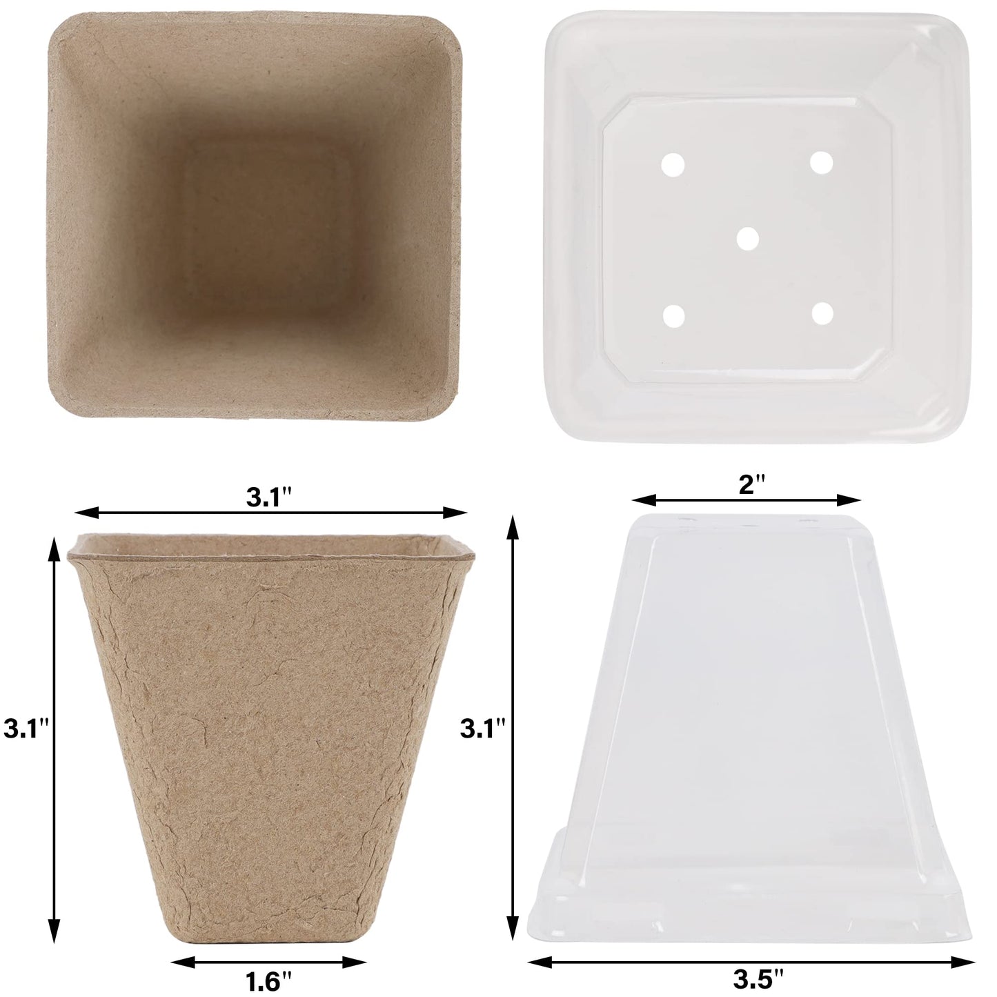 winemana Seed Starter Peat Pots,Biodegradable with Humidity Dome and Labels For Plant Nursery, Seedlings Planting For Indoor Outdoor Garden (Square)36 Set