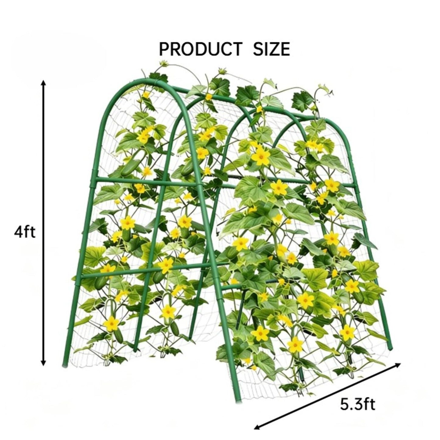 4x5.3FT Garden Arch Trellis for Raised Beds, Heavy Duty Metal u-Shaped Plant Support for Climbing Vegetables, Fruits & Vines, Outdoor Rust-Resistant Vertical Growing Trellis, Green