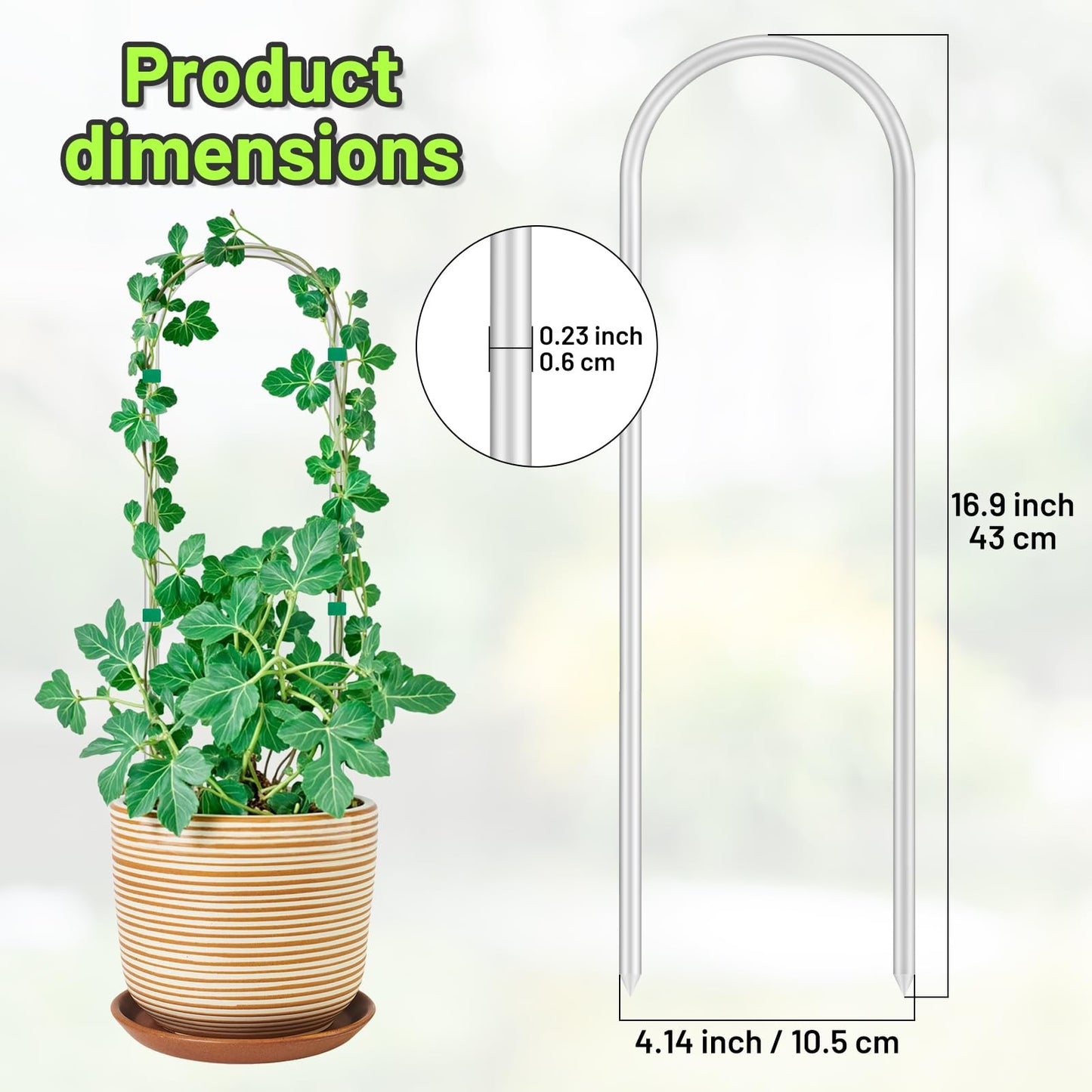 Vokvaktak 3 Pack U-Shape Acrylic Plant Trellis for Indoor Climbing Plants, 16 Inch Small Plant Trellis, Potted Plant Climber Support for Pothos, Vine Ivy, Houseplant