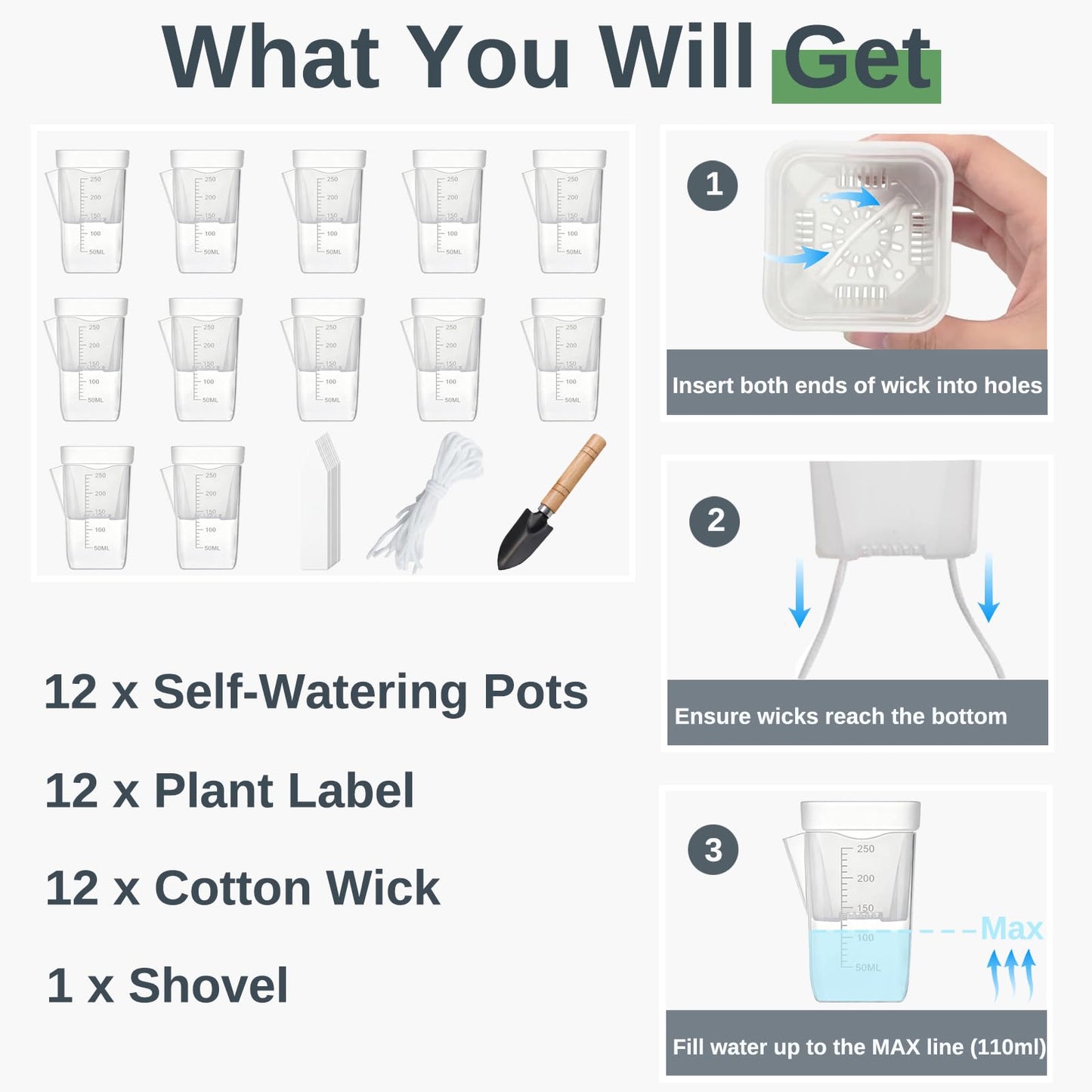 Poutilor 2.5 Inch Self Watering Pots, Clear Nursery Pots with Drainage Holes & Visible Water Level, 12 Pack Seed Starter Pots for Seedlings, Cuttings, Succulents, Prevent Overwatering