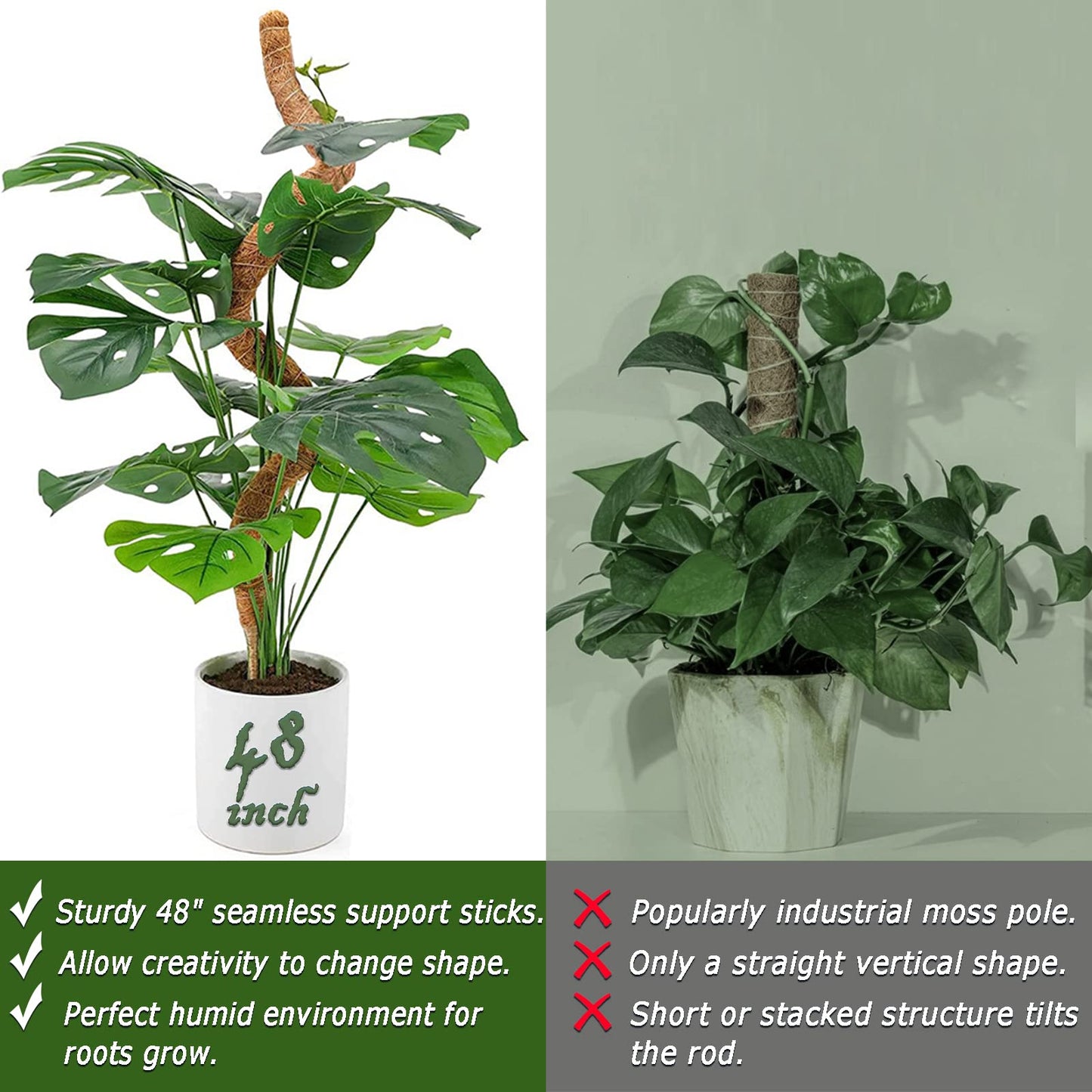 Moss Pole Set, Bendable Moss Pole for Plants Monstera, Tall Moss Poles for Climbing Plants Indoor, Large Handmade Coco Coir Plant Pole Sticks Support Stakes for Potted Plants, Pothos