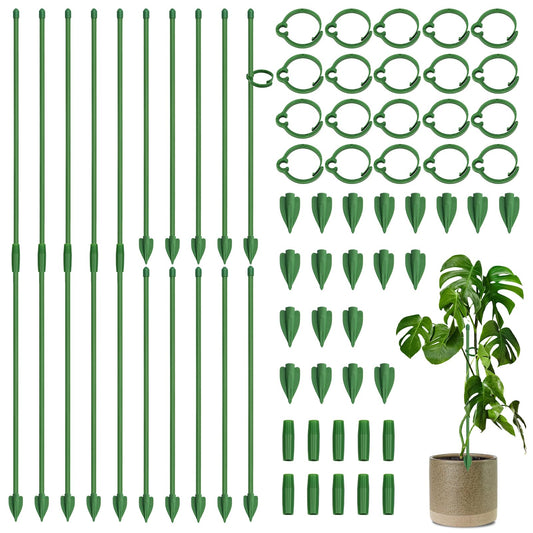 Catephe 20 Pcs Plant Support Stakes, Garden Stakes for Indoor Plants, Tall Adjustable Plant Sticks with 20 Clips and 10 Connectors for Monstera, Tomato, Vine Potted Plants