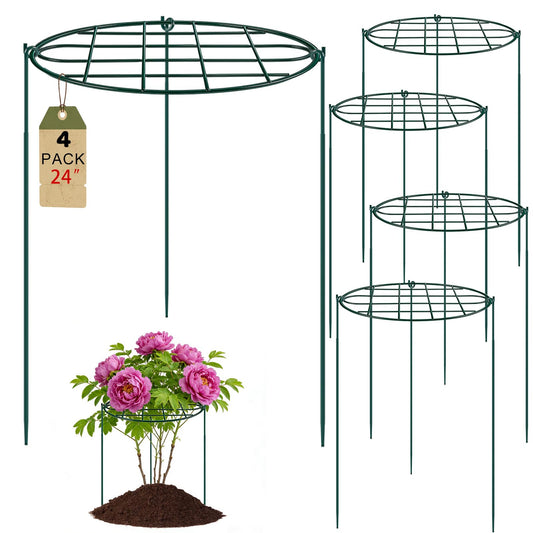 4 Pack 24 x 30 inch Peony Cages and Supports,Metal Grow Through Plant Supports for Outdoor Plants,Flowers Support Rings Top-Heavy Plant Brace Support Hoop for Vegetables,Rose,Tomato,Orchids
