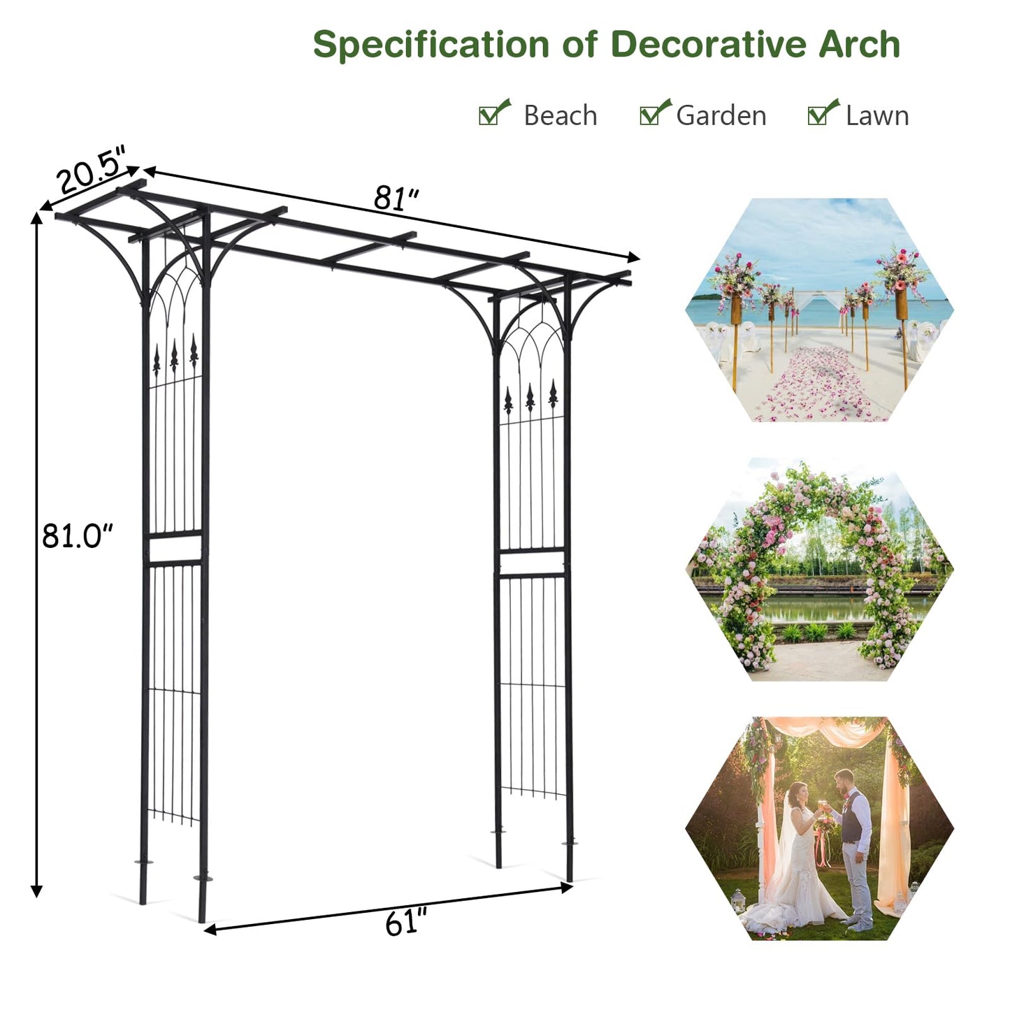 Safstar Metal Arch, 81-Inch Outdoor Garden Arbor for Various Climbing Plant Flower, Wedding Arch Backdrop Arch Stand for Wedding Garden Bridal Party Ceremony Decoration, Easy-to-Assemble, Black