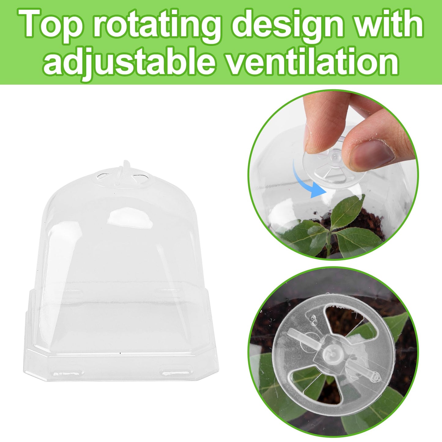 EBaokuup 10 Pack Clear Plant Nursery Pots with Humidity Dome-3" Reusable Plastic Gardening Pot with Printed Labels-Small Seed Starting Pots for Seedlings Vegetables Succulents Cuttings
