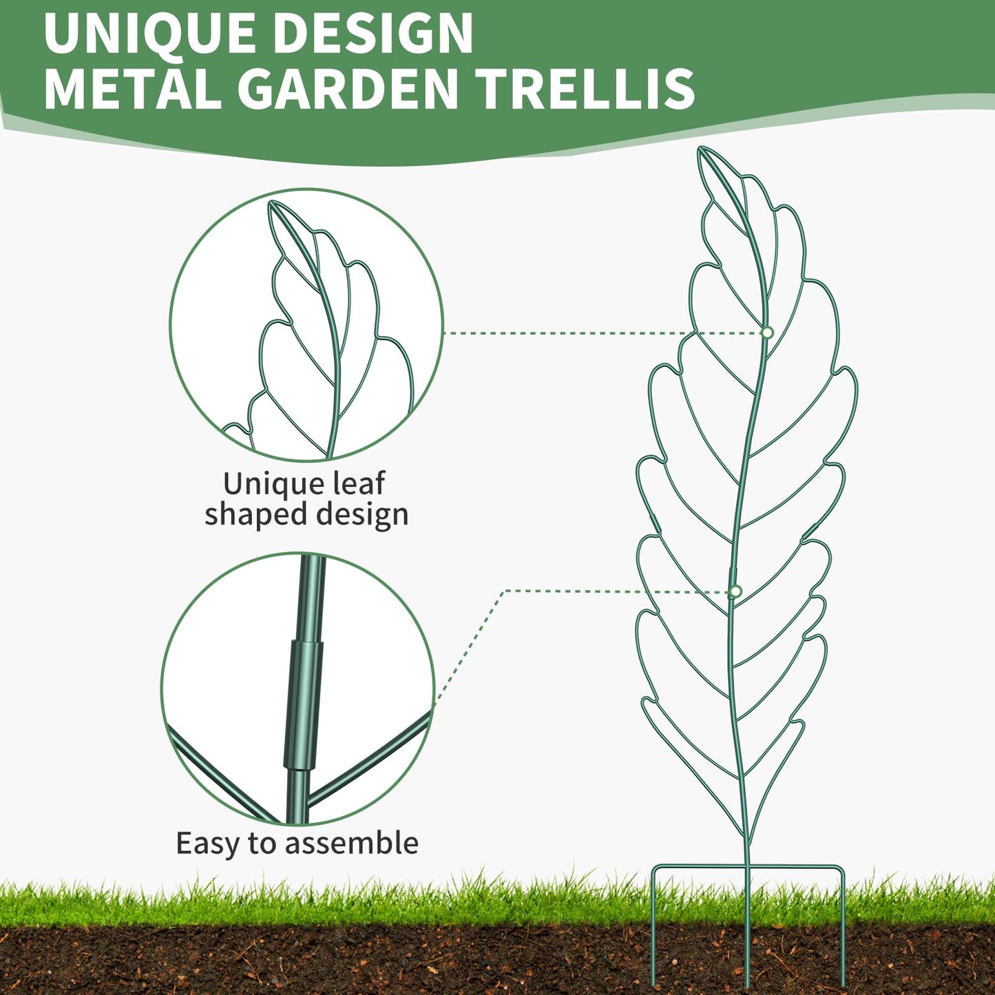 SUNYRISY 3Pack Leaf Metal Garden Trellis for Climbing Plants Outdoor, Metal Plant Trellis for Flowers Tomato Cucumber Rose Vegetable Support Garden Decoration, Green