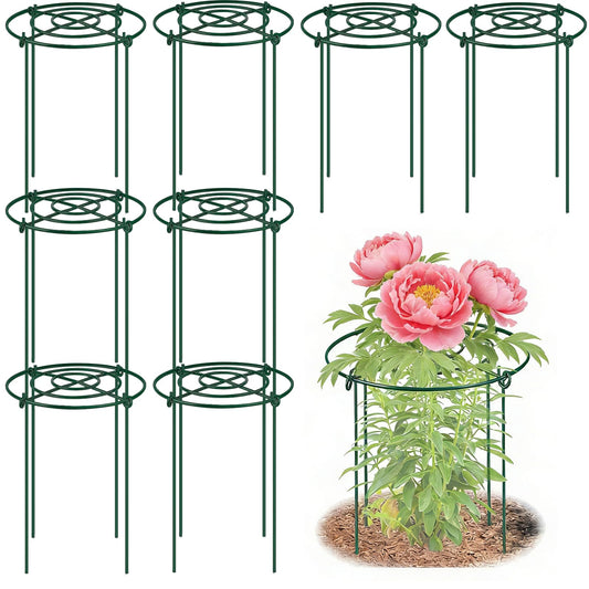 DAYUMKOU 8 Pack Peony Cages and Supports, 11.5" D x 16" H Plant Supports for Outdoor Plants, Heavy Duty Metal Peony Support Cage Flower Support Rings for Rose Hydrangea Strawberry