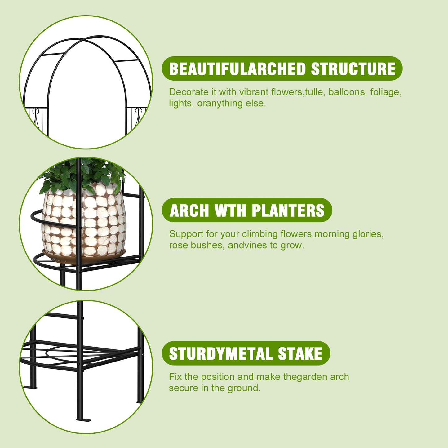 Skcoipsra Garden Arch Arbor with Planter Boxes,Metal Trellis for Climbing Plants Outdoor, Wedding Arch Archway for Ceremony Party Decorations Pergola for Backyard, Lawn, Patio, Yard