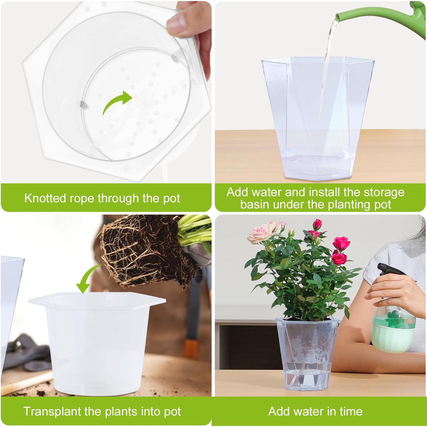 Oliz Self Watering Planter 5 Pcs, 4.5 Inch Flower Plant Pot with Transparent Inner Pot, Gardening Flowerpot with Watering Can, Indoor Self Watering Planter Pot for Herbs, Flowers (White)
