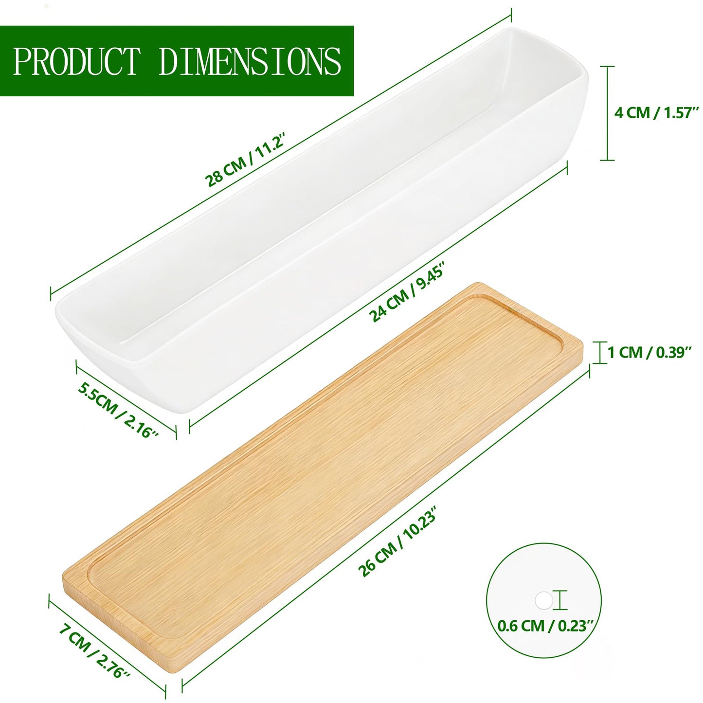 ARVINKEY White Ceramic Succulent Planters, Indoor and Outdoor Succulent Planters, Set of 2 Cactus Containers, Bonsai Pots, Flower Pots with Drainage Hole and Bamboo Bowl (No Plant)