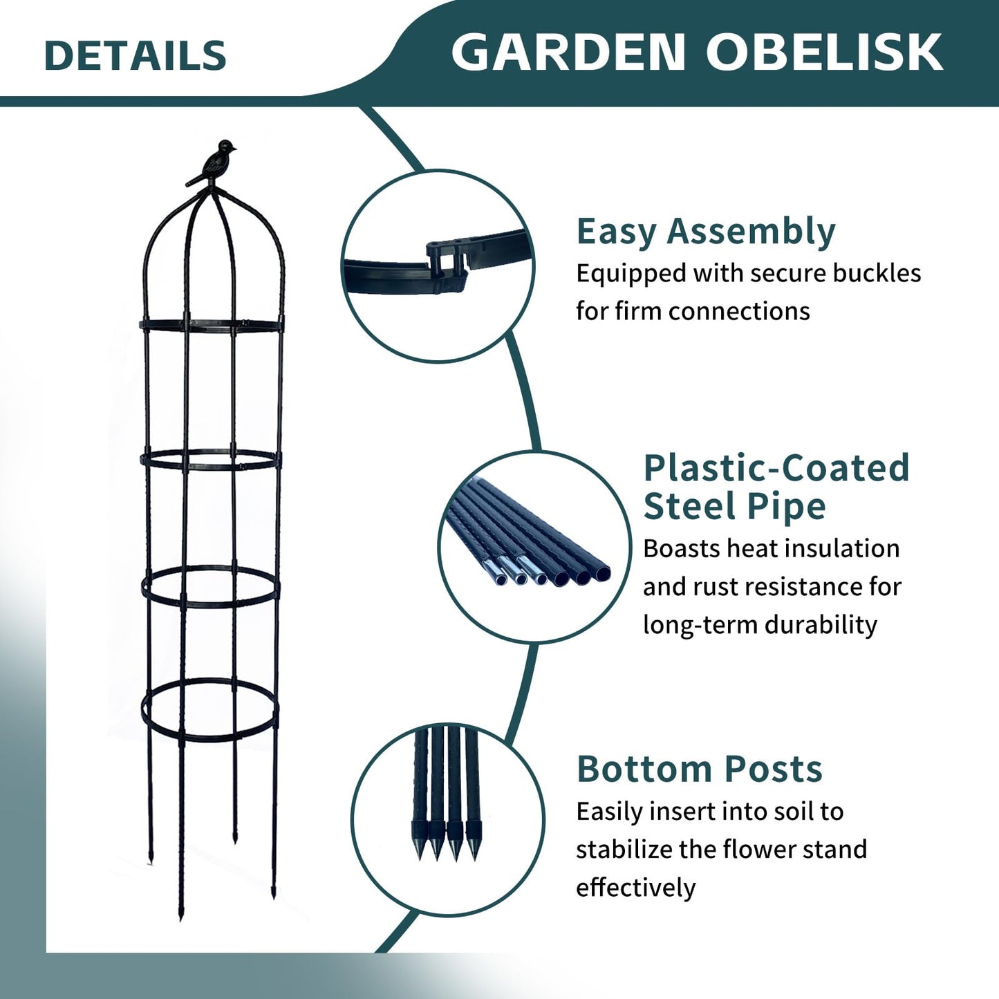 GreenGiggle 2 Pack Garden Obelisk Trellis for Climbing Plants Outdoor, Plant Trellis Garden Tower Trellis for Potted Plant Climbing, Flowers Vegetable Cucumber Trellis
