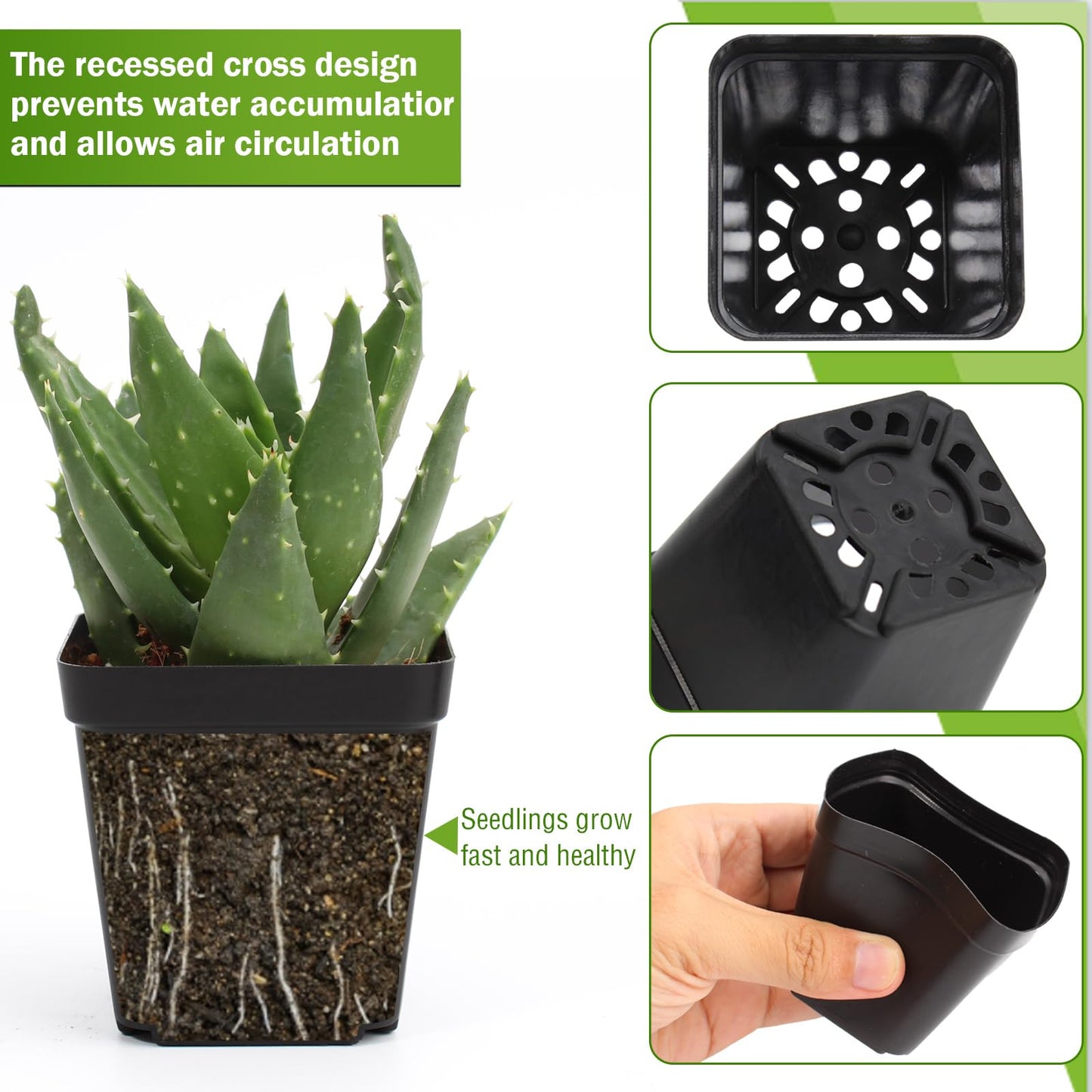 100 Pcs 2.6" Square Nursery Pots for Seeds - Thickened Reusable Plastic Seedling Pots with 60 Plant Labels & Tools - Seed Starter Pots with Drainage for Succulents, Flowers, Cuttings & Greenhouse