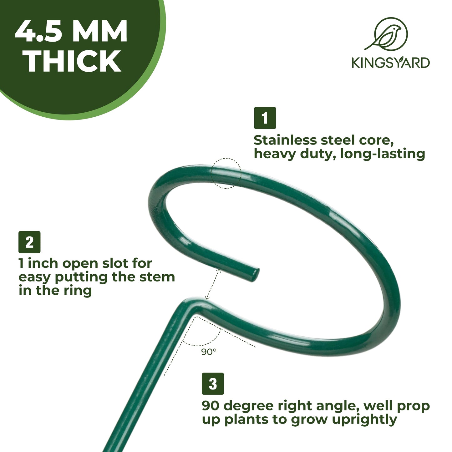 Kingsyard 24 Inch Plant Support Stake - 10 Pack, 4.5mm Thick All Metal Garden Plant Stakes Plant Prop for Single Stem Flowers Dahlia Amaryllis Orchid Lily Rose Peony Tomatoes Gladiolus