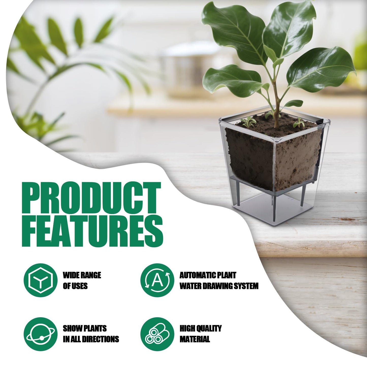 YITOBA 3 Sizes Clear Self Watering Pots Set, Small Flower Pots for Indoor Plants with Visible Reservoir and Wick Rope, Plastic Indoor Planter for Seedlings, Orchid African Violet (Clear)