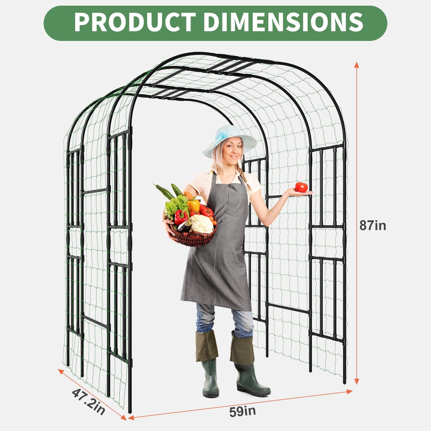 SUNYRISY Garden Arch Trellis for Climbing Plants Outdoor, 47.2" x 59" x 87" Metal Core Tall Archway Tunnel Plant Support for Cucumber Tomato Flowers Vegetables and Gardening