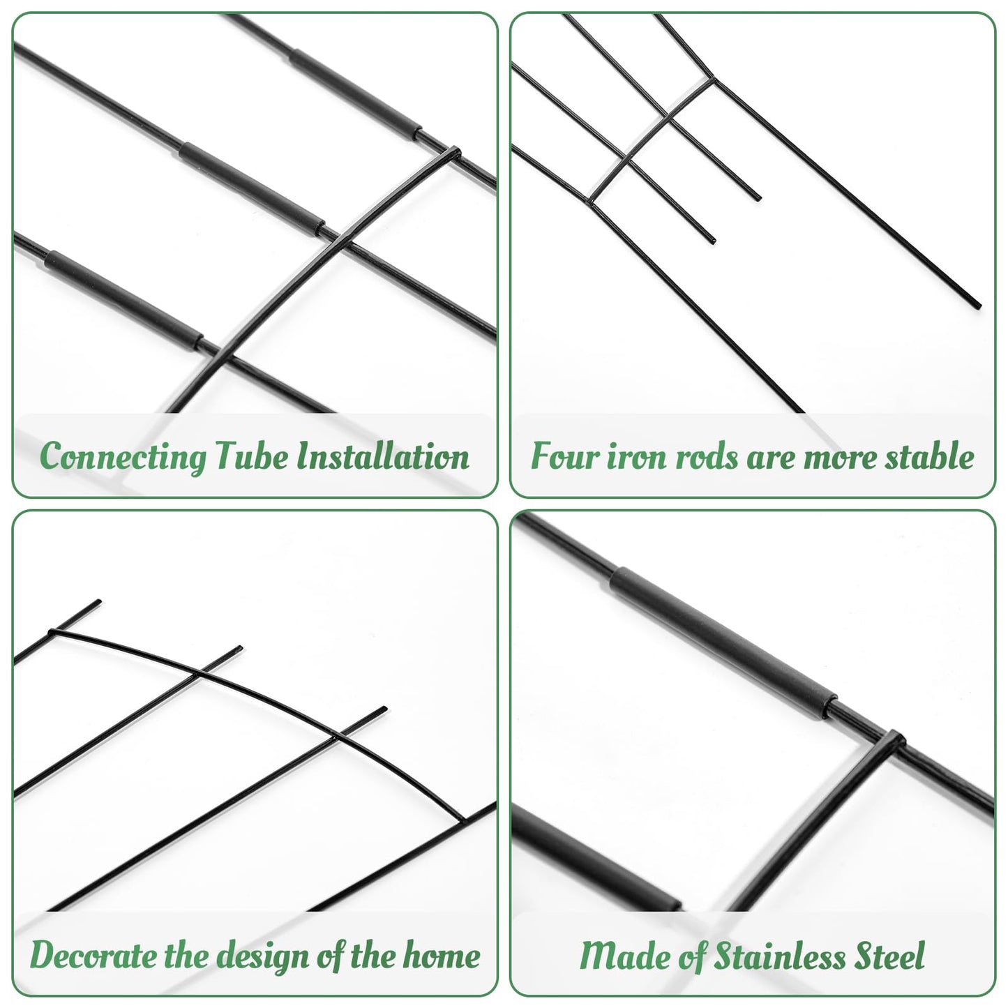 ANCOUUIN 4 Pack 32'' Black Metal Plant Trellis Indoor/Outdoor, Fan Shape, Stainless Steel, Modern Style, Easy Assembly