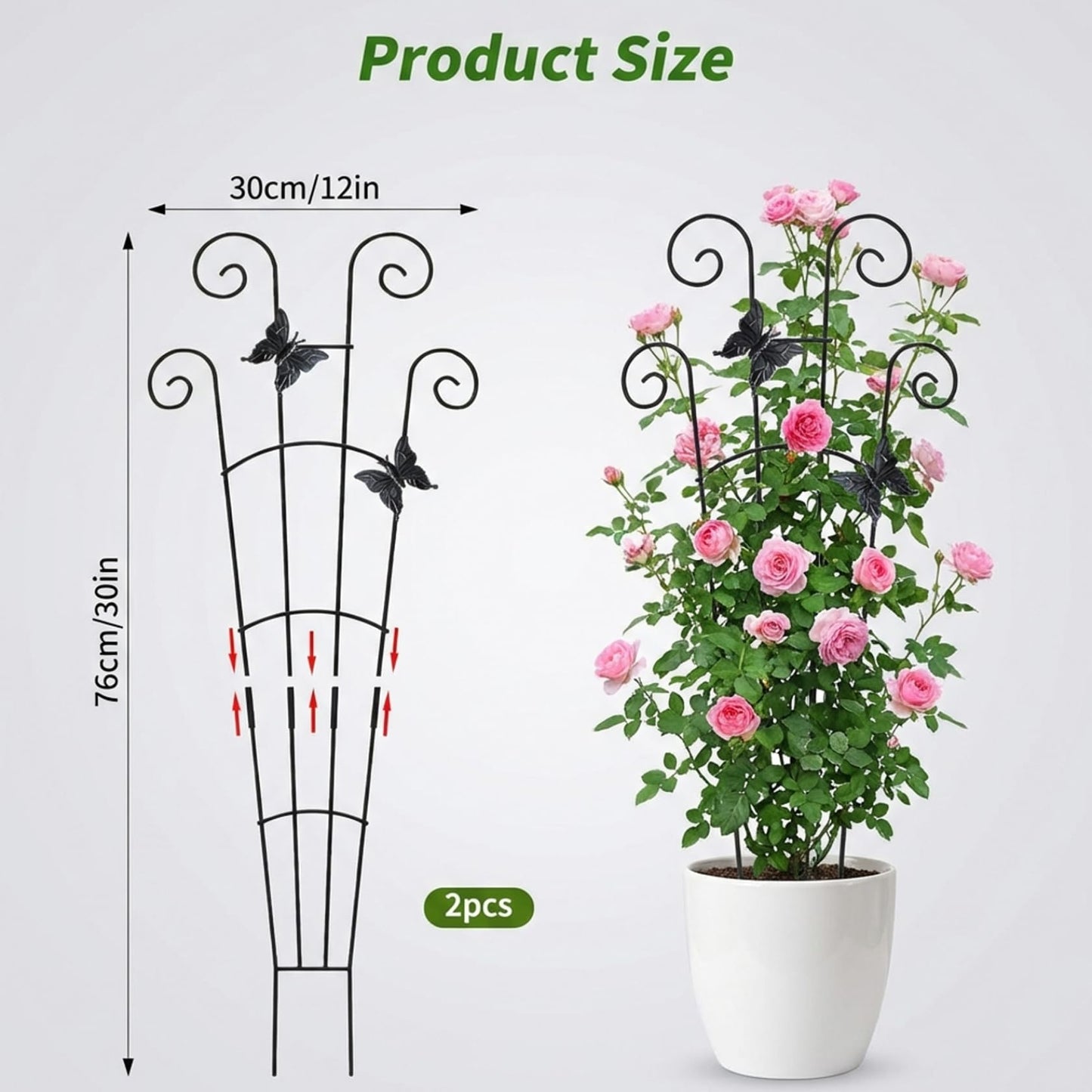Trellis for Potted Plants, 2 Pack Trellis for Potted Plants, 30 Inch Tall Butterfly Indoor Plant, Expandable & Rust-Resistant Metal Climbing Support for Vines, Indoor Outdoor Garden
