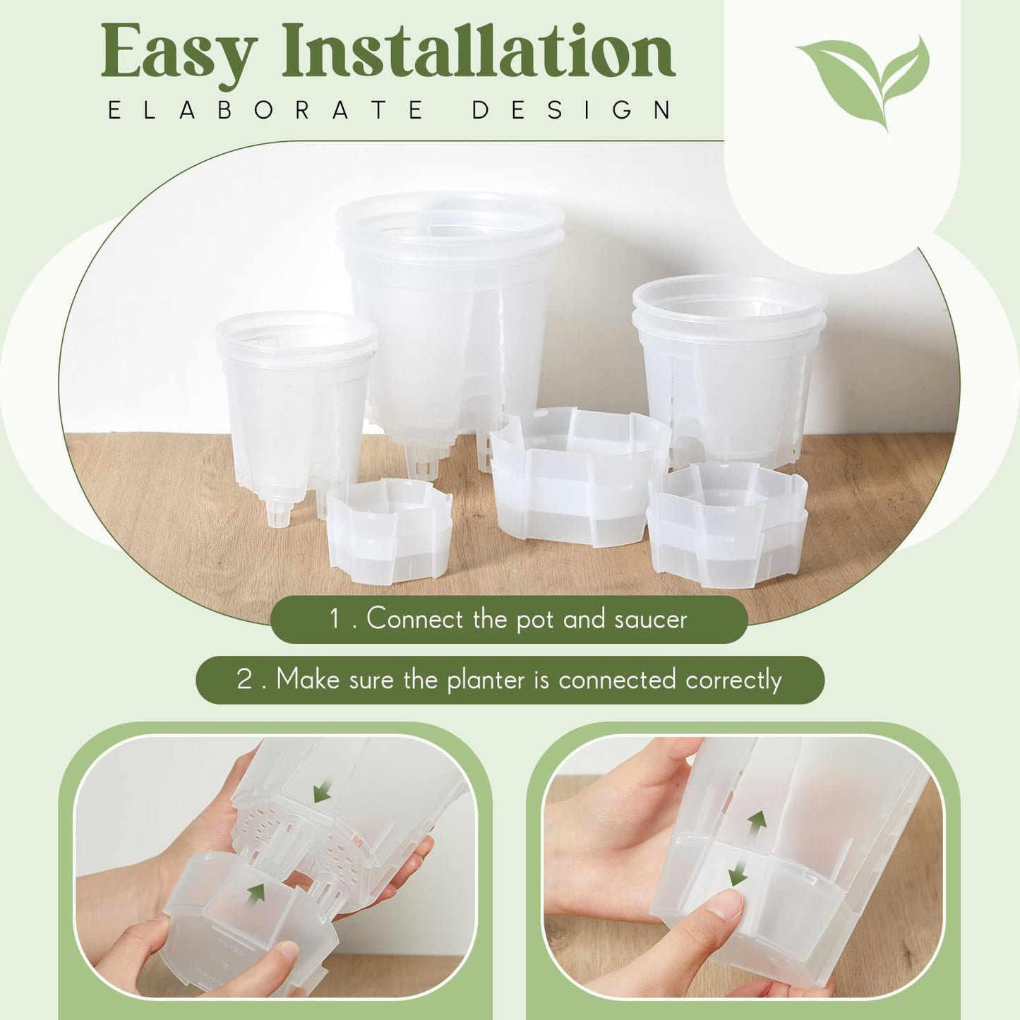Wonderjune Self Watering Pots for Indoor Plants with Deep Reservoir and High Drainage Holes for Outdoor Plants and Flowers, Bare Root Planter(4.72'', 5.91'', 7.09'',Clear,12 Pcs)