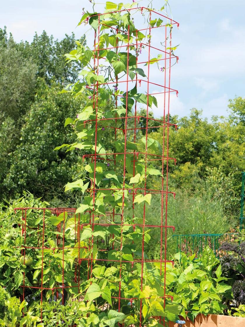 Gardeners Supply Company Large Bean Tower Plant Support | Sturdy Weatherproof Outdoor Beans, Peas & Other Climbing Vegetable Garden Plants Stake | Best for Small Space Garden - 75" H - Red