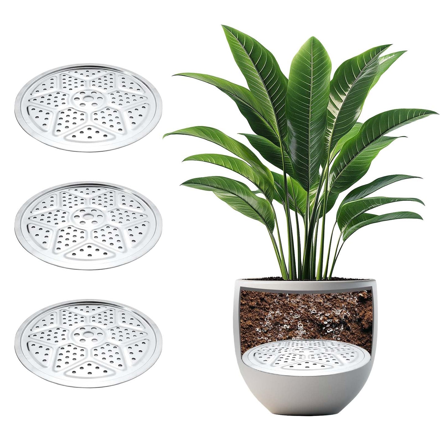 3PCS Round Planter Inserts for Large Tall Pots, 13" Stainless Steel Flower Pot Lift Insert Portable Planter Accessories Circular Plant Risers for Inside Pots with Drainage Hole, Use Less Potting Soil