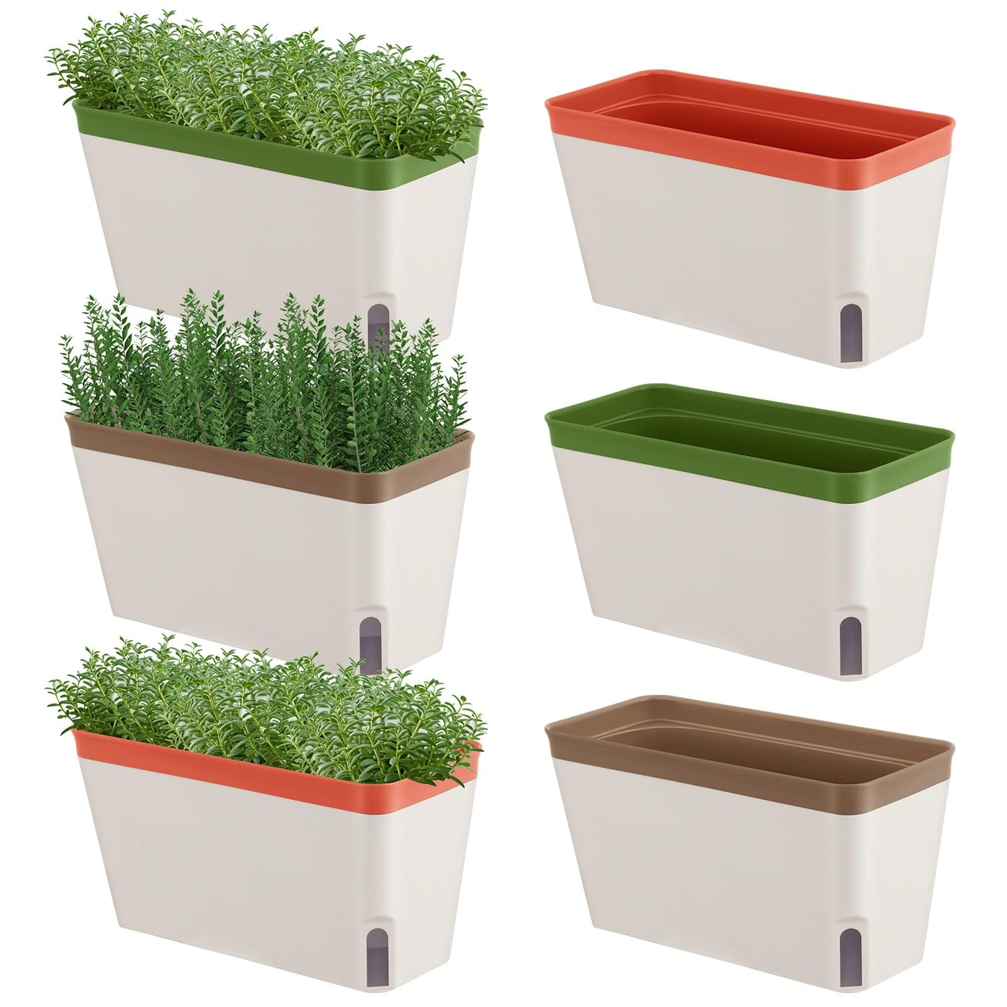 SiliFine 6 Set Window Herb Planter Box Self Watering Plant Pots 10.6 Inch Rectangular Herb Pots Decorative Garden Flower Box for Indoor, Succulent,Vegetables, Flowers