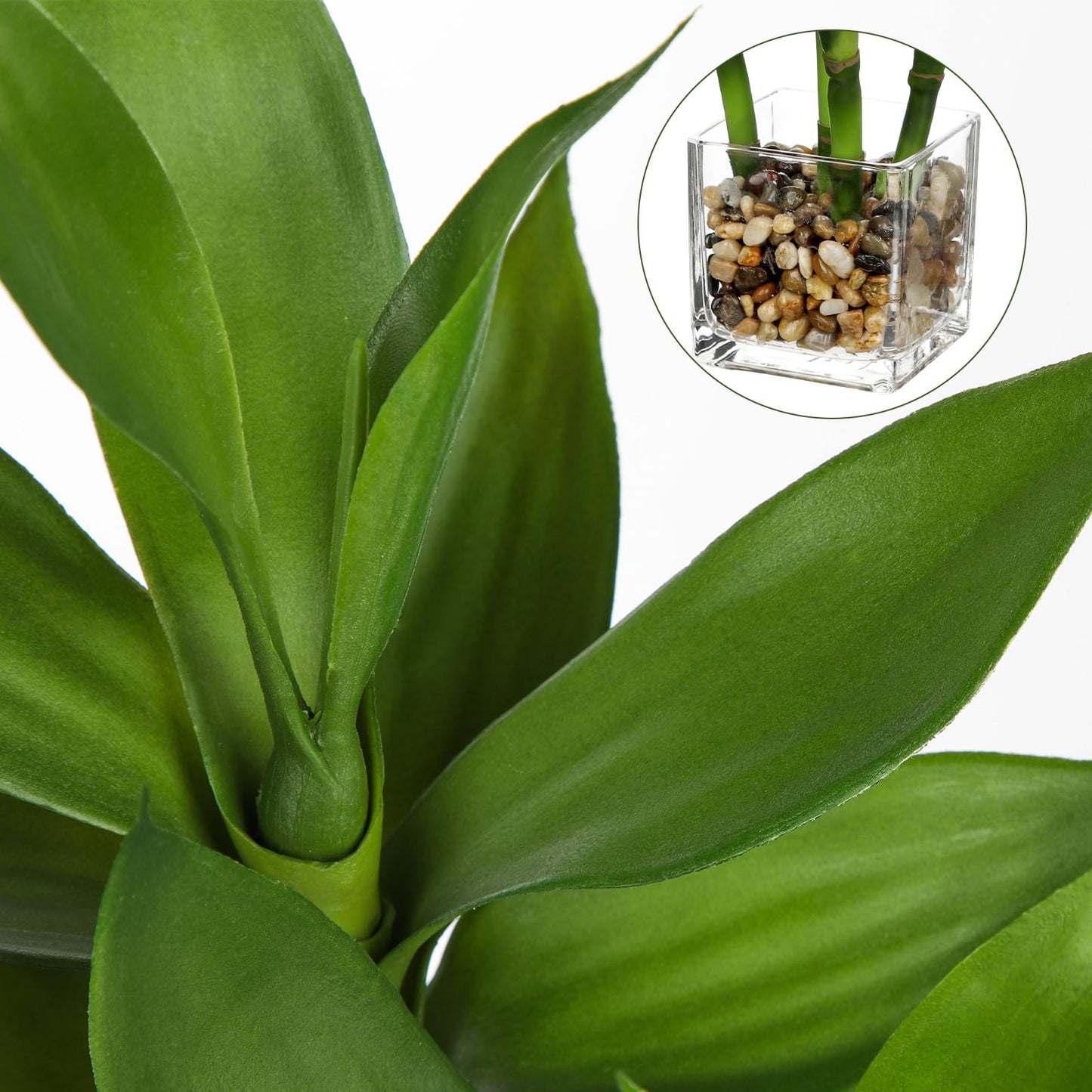 GnFlus Artificial Lucky Bamboo Plant 17.3 Fake Plant in Rectangular Glass Pot for Centerpiece Table Decorations Farmhouse Wedding Home Greenery Decor