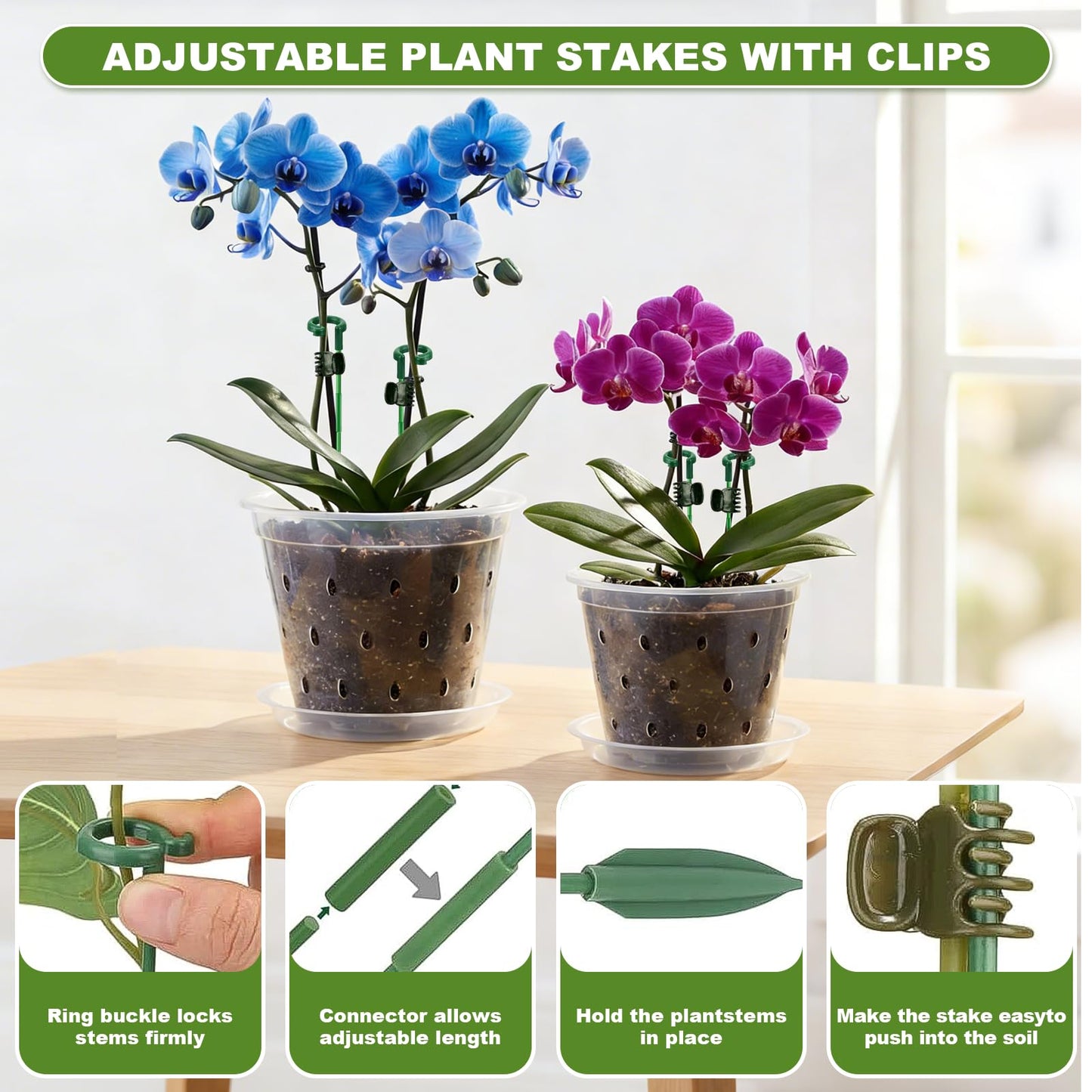 14 Pack Clear Orchid Pots with Holes, 4, 5, 6, 7 Inch Plastic Orchid Pot with Drainage for Repotting, Includes Saucers and Plant Stakes, Large Small Breathable Plant Pots for Indoor Outdoor Use