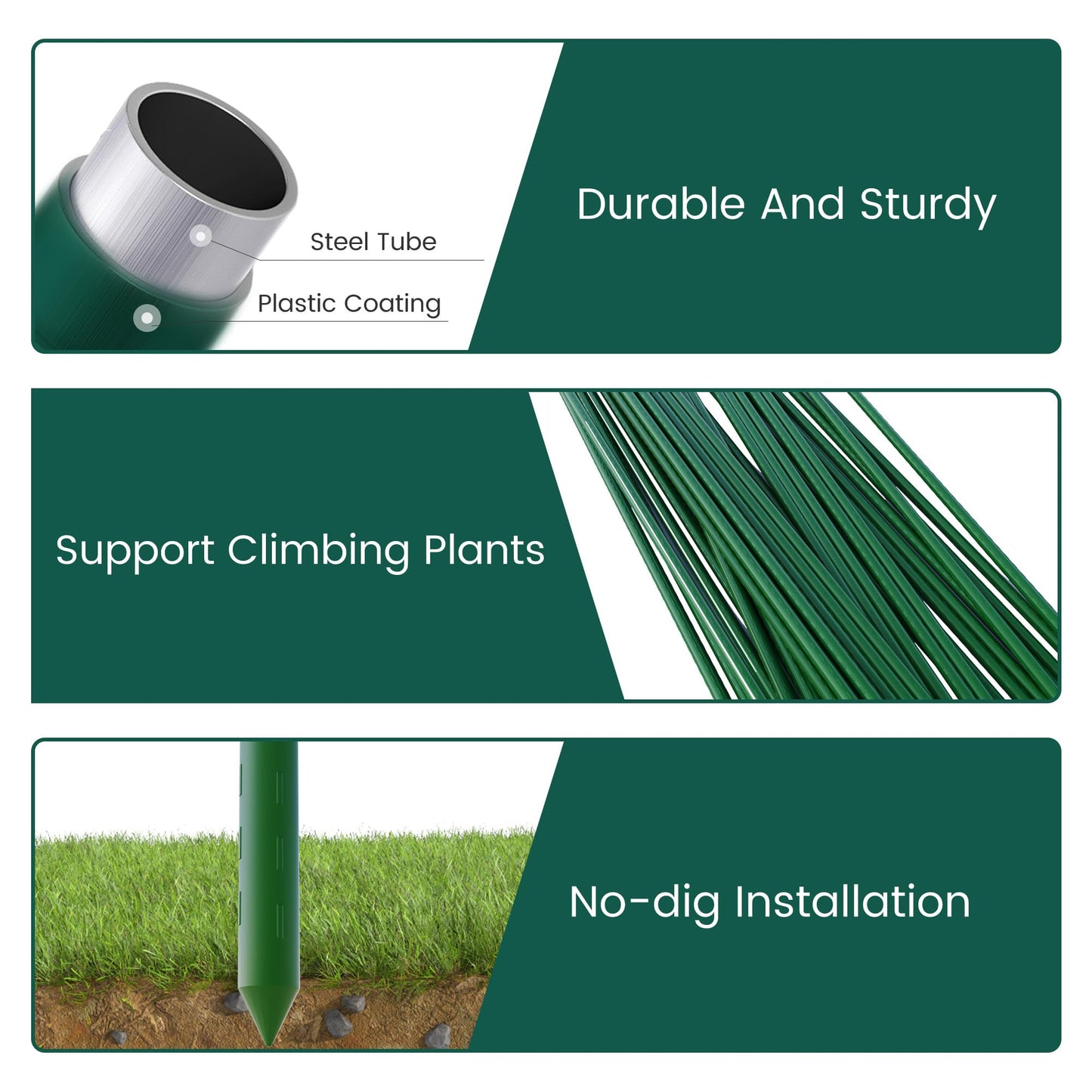 PROWORX 36 Inch 3 Ft Plant Support Garden Stakes 25 PCS, Sturdy Steel Plastic Coated Sticks for Outdoor Growing Climbing, Tomato, Trees, Cucumber, Beans