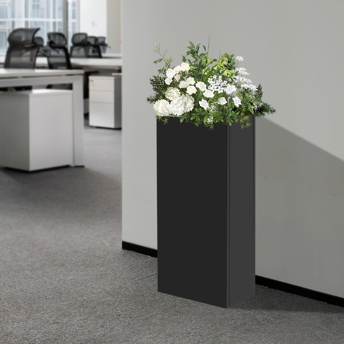 ACNAO 30in Height Metal Planter Box, Rectangular Outdoor/Indoor Flower Box with Drainage Holes, Modern Steel Planter Box for Gardens, Entrances, Balconies, Patios, Black