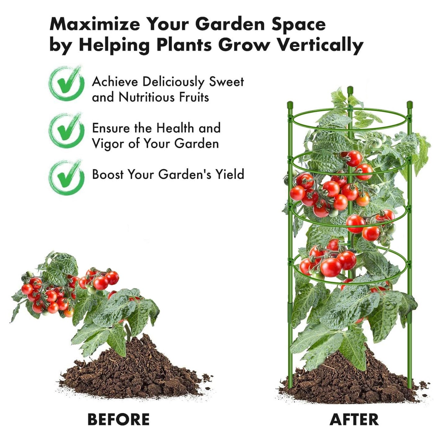 2 Pack 36 Inches Holders for Flowers and Plants, Tomato Trellis with 4 Big Support Rings, Adjustable Cucumber Trellis for Climbing Plants Outdoor, Tomato Plant Support with Garden Tie Tape (36")