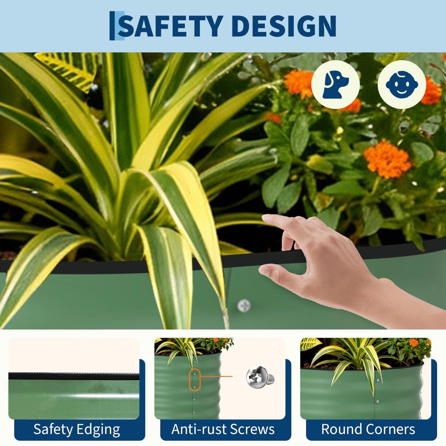 Garvee 2 Pack 8x2x2ft Galvanized Raised Garden Bed Kit, Oval Metal Planter Boxes with Anti-Cut Safety Edges, Rust-Resistant Deep Root Planters for Outdoor Vegetables, Flowers, Herbs, Green