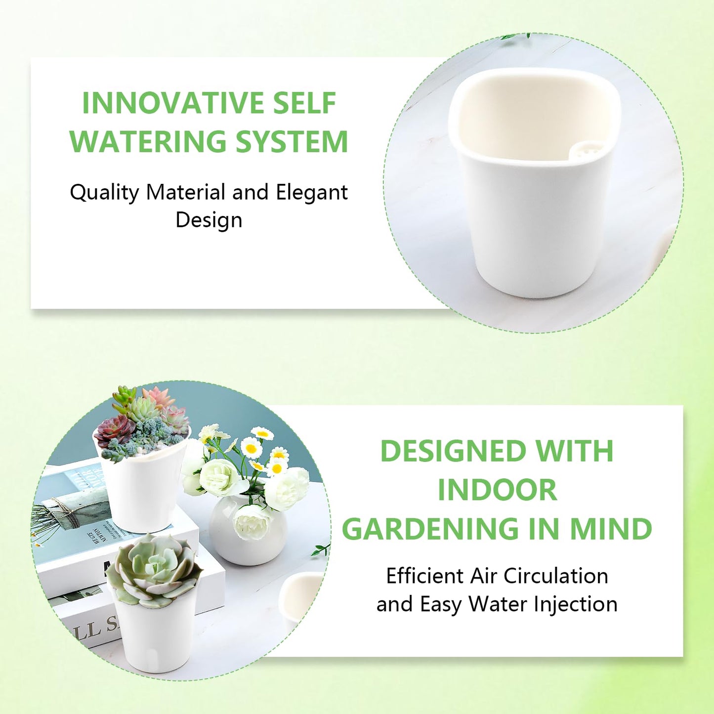 QUYLIXX 24 Pcs Self Watering Pots for Indoor Plants, 3 Inch White Plastic Self Watering Planters with Water Level Indicator - Perfect for Succulents