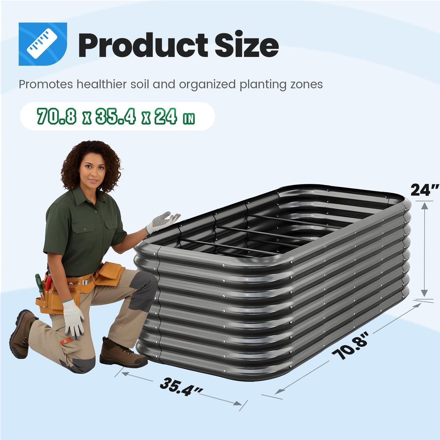 Quictent Galvanized Raised Garden Bed Kit, 6x3x2 ft Oval Metal Planter Box Tall for Vegetables Outdoor Backyard, Strengthened by Crossbar, Dark Gray