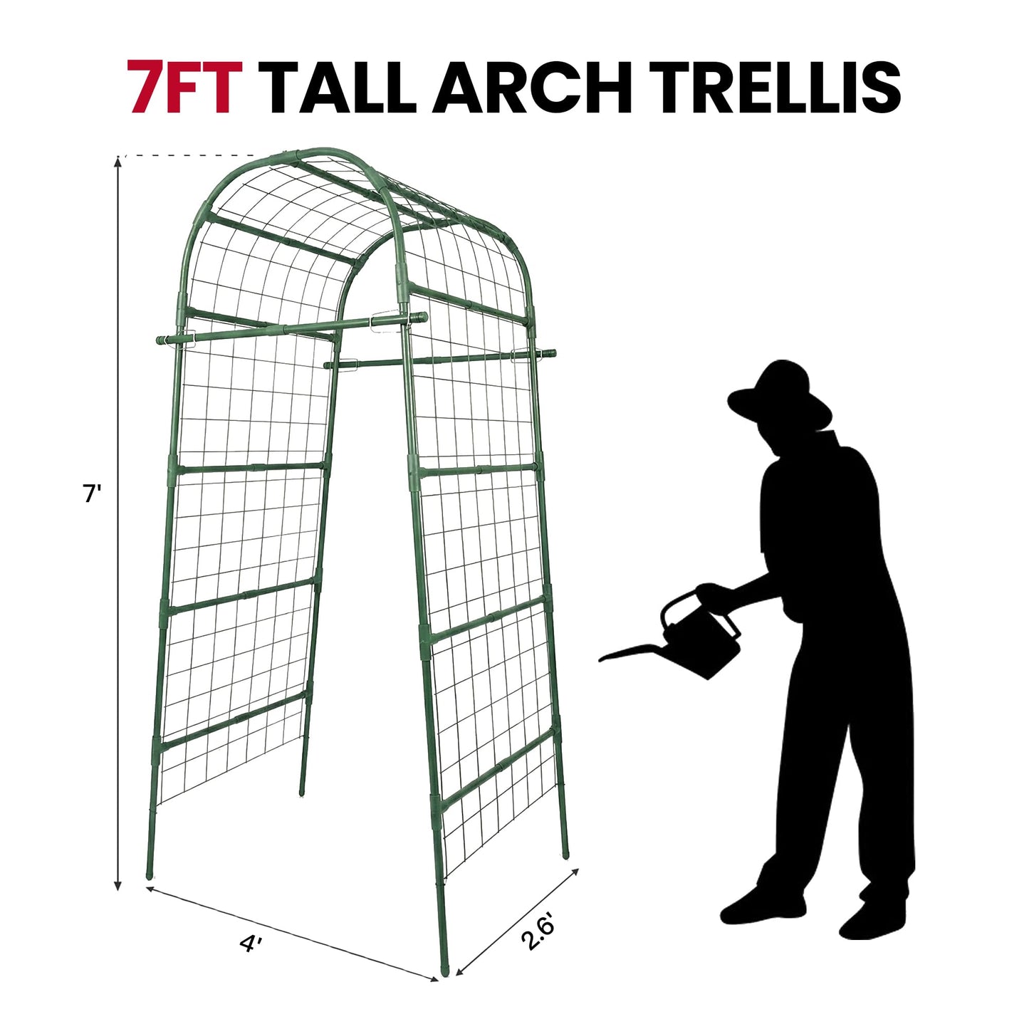 Garden Arch Trellis for Climbing Plants Outdoor, 7 Ft Tall Cucumber Trellis for Raised Bed, Metal Archway Arbor Trellis Support for Vegetables Beans Squash Peas Grape Vines Flowers