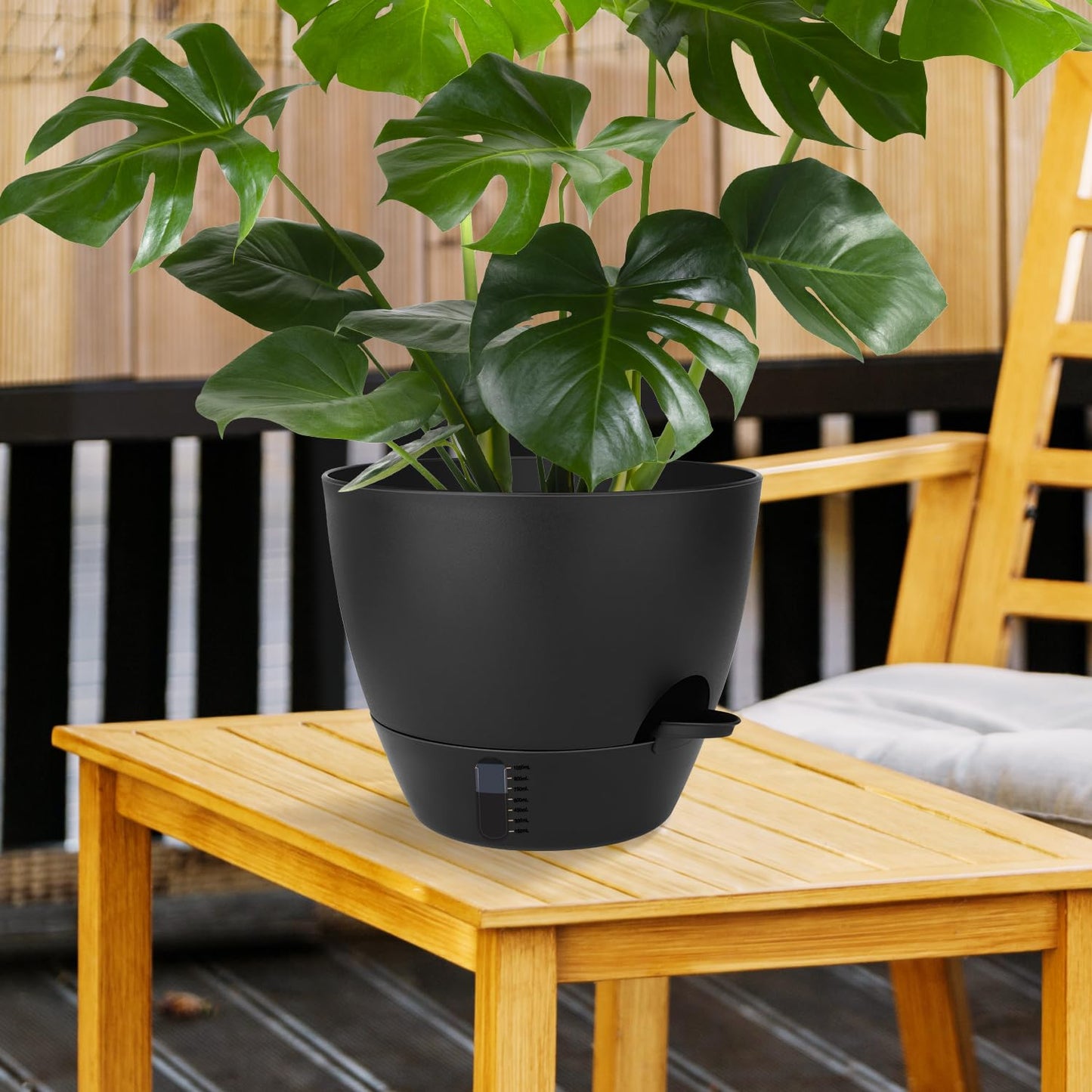 QRRICA Self-Watering Plant Pots with Water Level Indicator, Drainage Holes & Saucers – 12/10/9 Inch Large Plastic Planter Set for Indoor & Outdoor Plants (Pure Black)