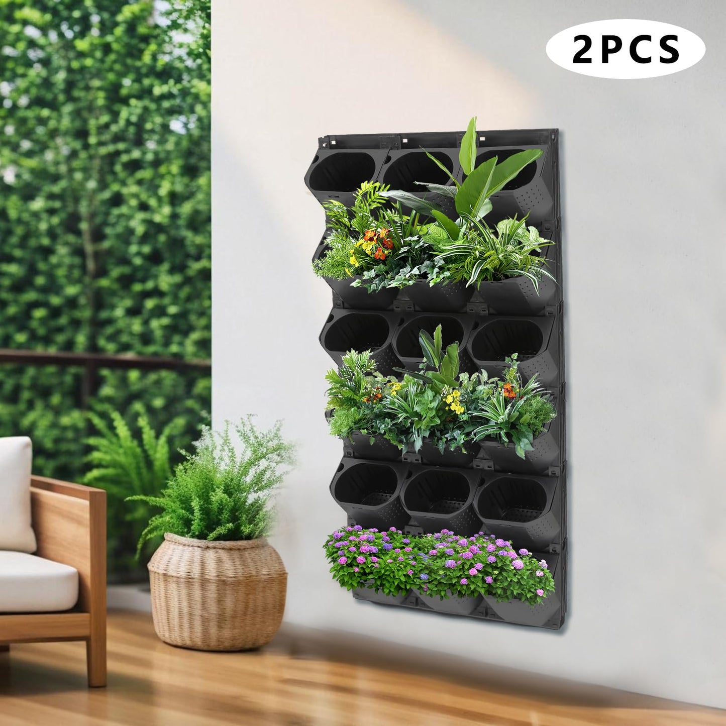 36 Pockets Vertical Wall Planters, Hanging Planting Grow Bags, Garden Planter Wall Mounted Stackable Planter, Plant Grow Bag Outdoor Indoor Gardening Vertical Greening Flower Container (Black)